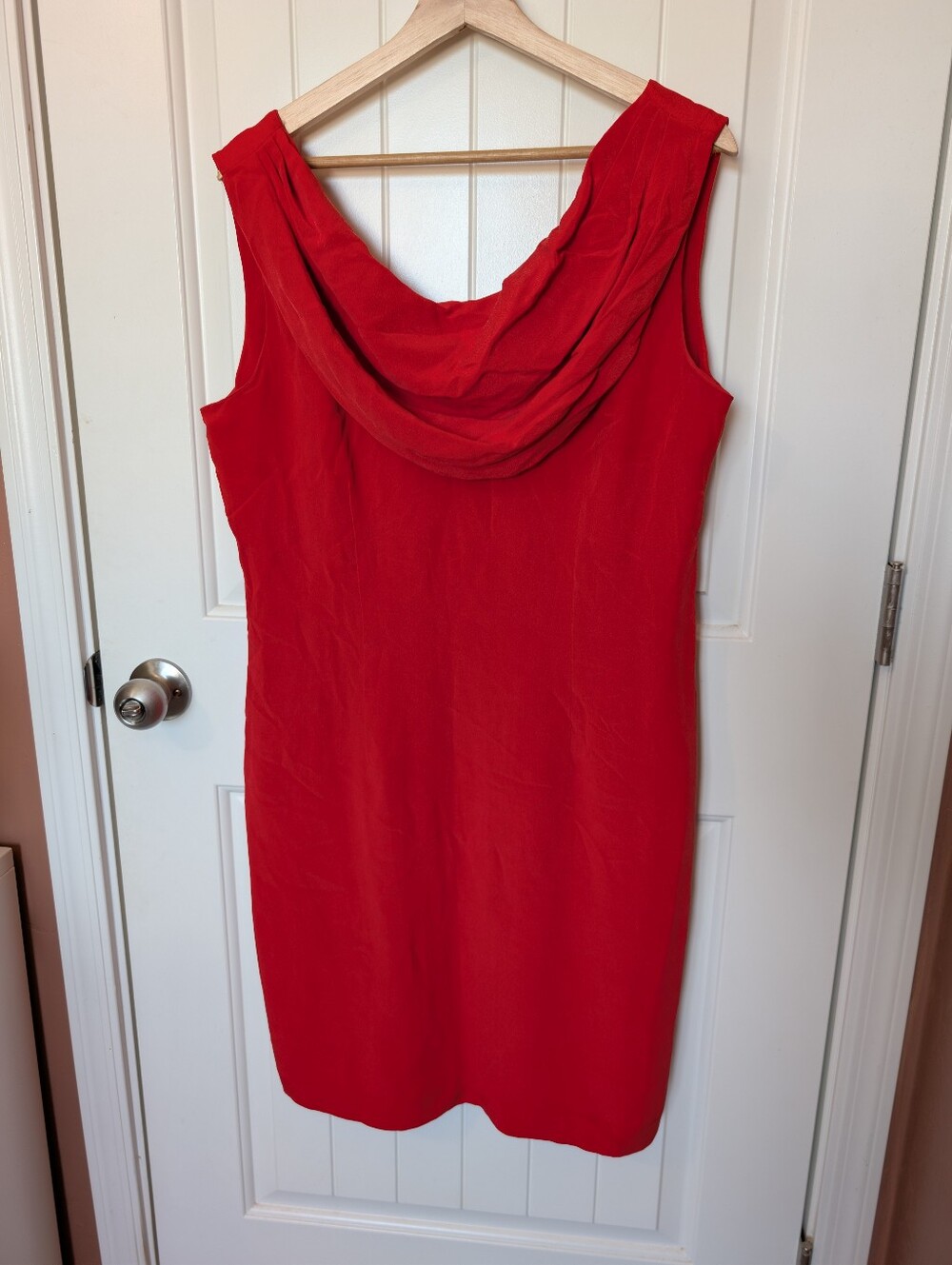 Vintage August Hale Cowl Neck Silk Mini Dress W14 Red